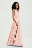 V Neck Chiffon A Line Bridesmaid Dress with Belt Formal Evening Dresses Prom Party Gons