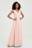 V Neck Chiffon A Line Bridesmaid Dress with Belt Formal Evening Dresses Prom Party Gons