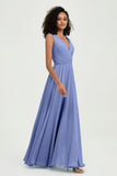 V Neck Chiffon A Line Bridesmaid Dress with Belt Formal Evening Dresses Prom Party Gons