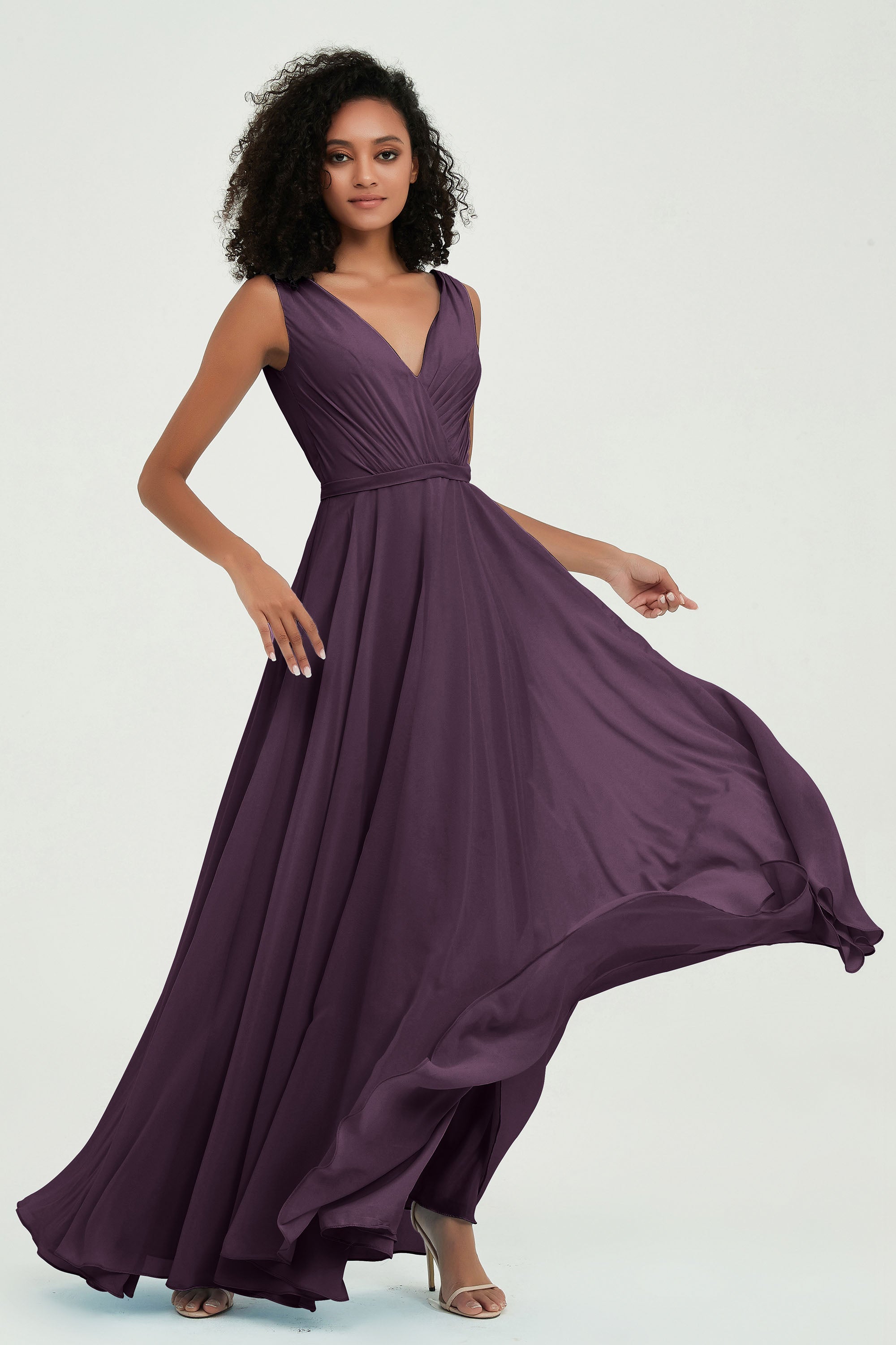 V Neck Chiffon A Line Bridesmaid Dress with Belt Formal Evening Dresses Prom Party Gons