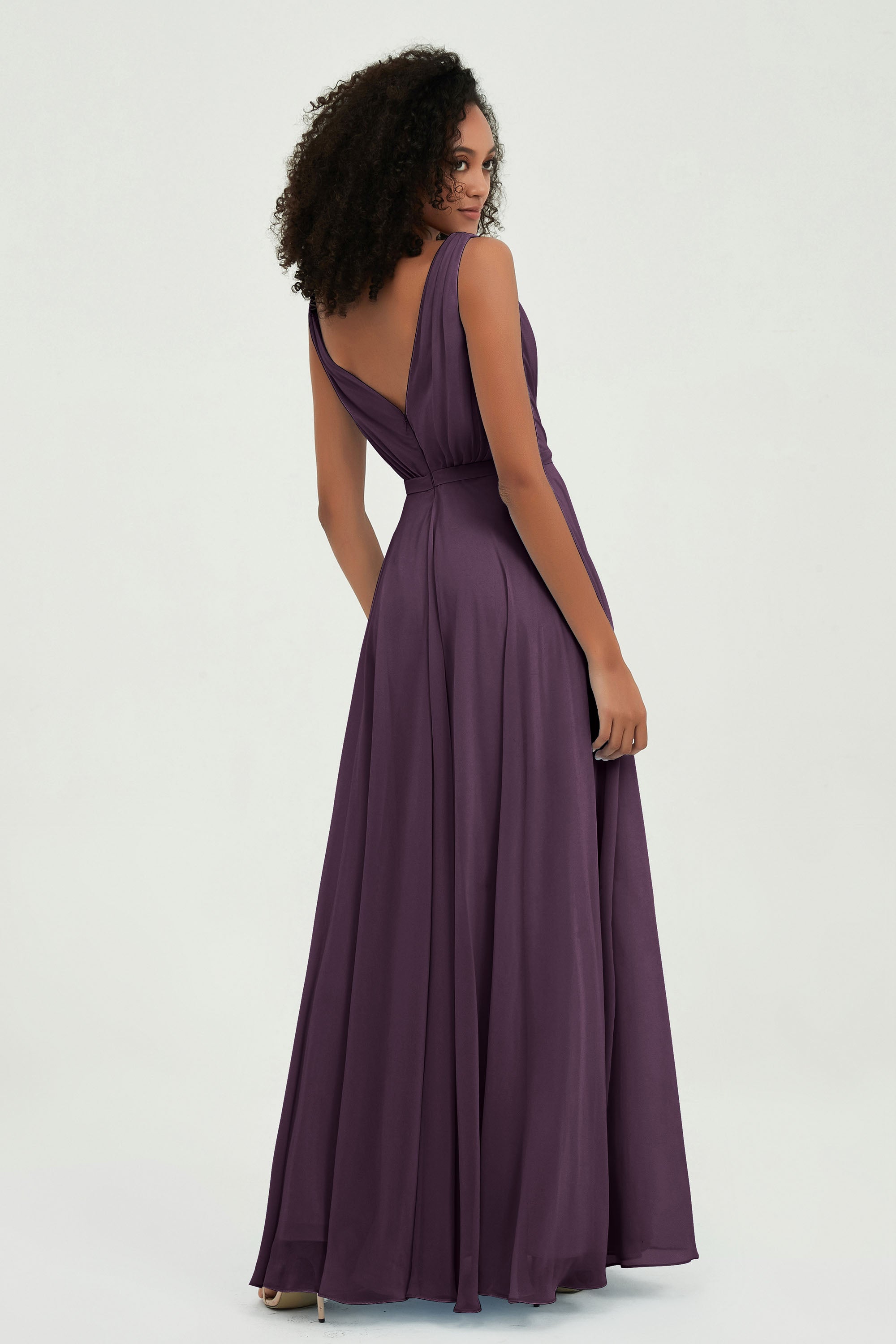 V Neck Chiffon A Line Bridesmaid Dress with Belt Formal Evening Dresses Prom Party Gons