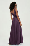 V Neck Chiffon A Line Bridesmaid Dress with Belt Formal Evening Dresses Prom Party Gons