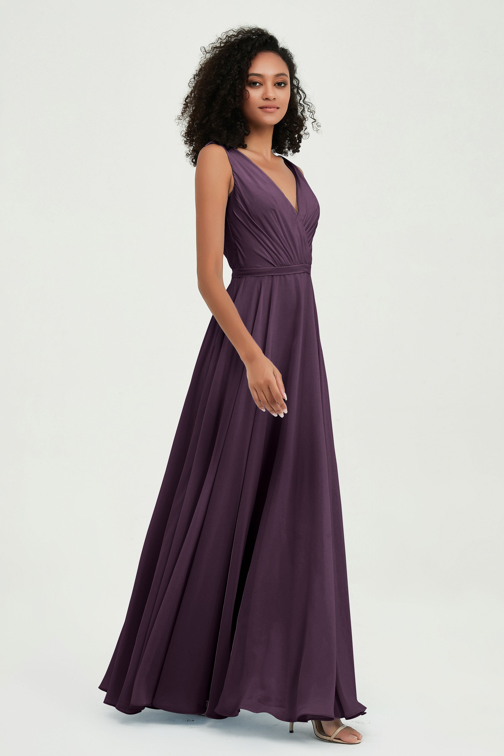 V Neck Chiffon A Line Bridesmaid Dress with Belt Formal Evening Dresses Prom Party Gons