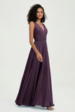 V Neck Chiffon A Line Bridesmaid Dress with Belt Formal Evening Dresses Prom Party Gons