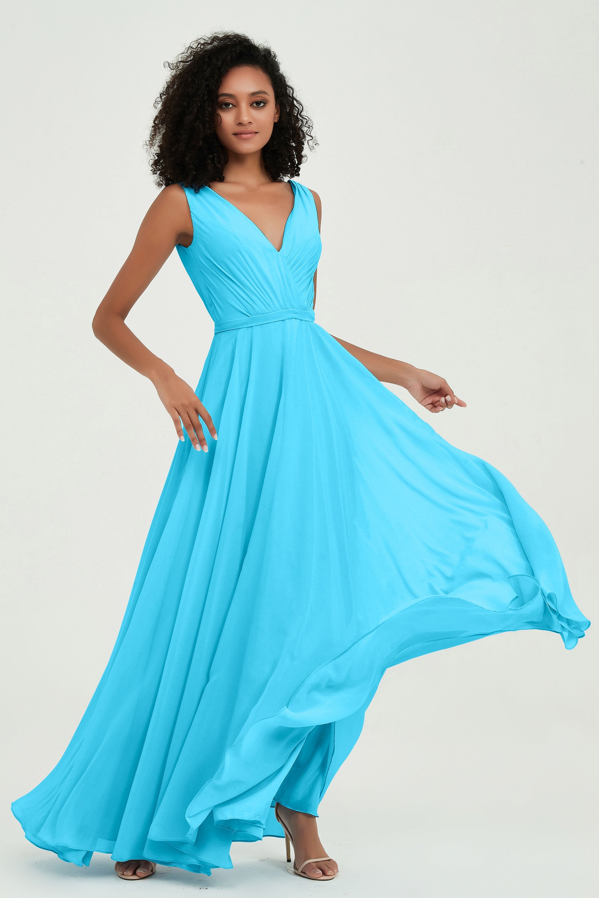 V Neck Chiffon A Line Bridesmaid Dress with Belt Formal Evening Dresses Prom Party Gons