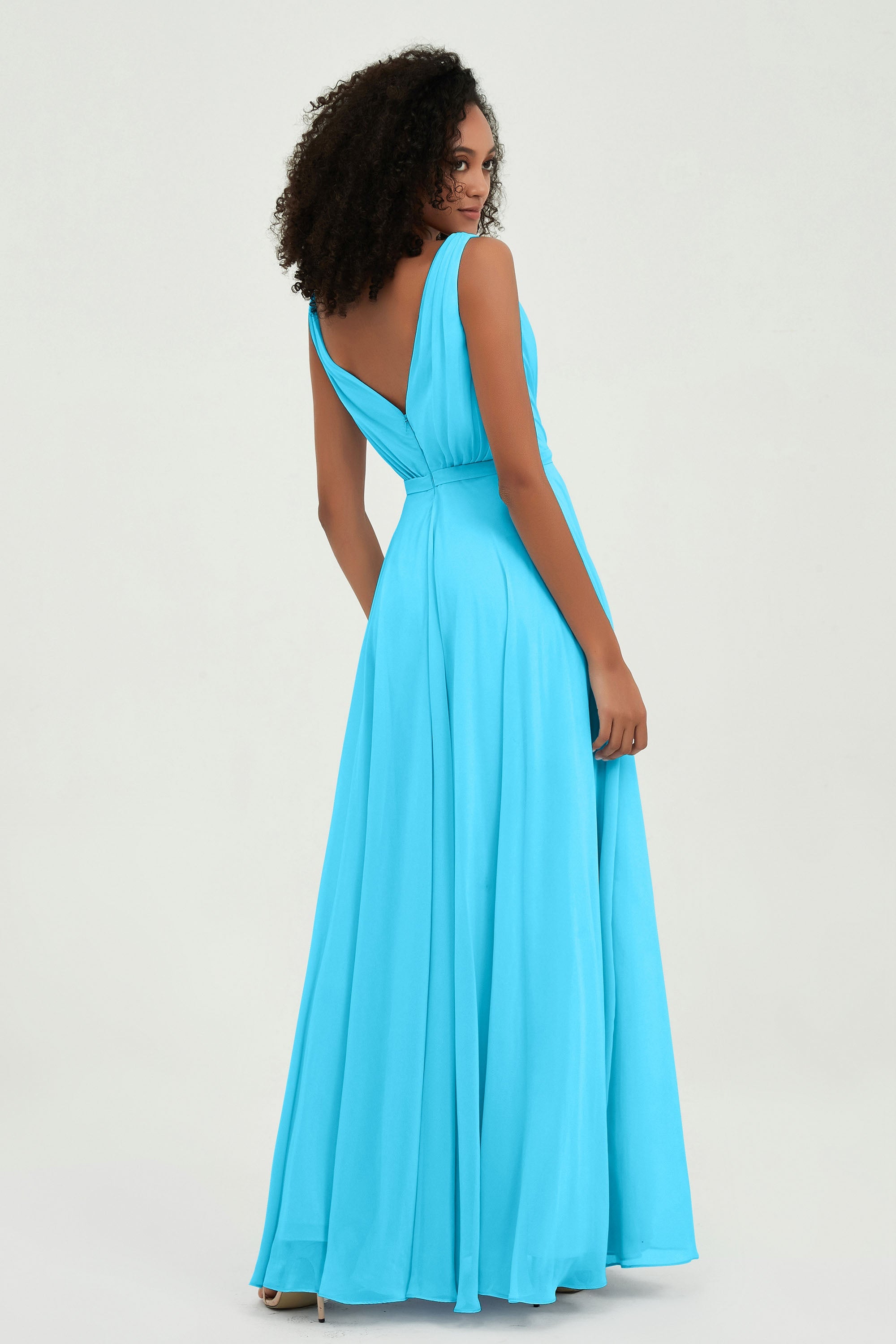 V Neck Chiffon A Line Bridesmaid Dress with Belt Formal Evening Dresses Prom Party Gons