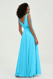 V Neck Chiffon A Line Bridesmaid Dress with Belt Formal Evening Dresses Prom Party Gons
