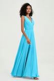 V Neck Chiffon A Line Bridesmaid Dress with Belt Formal Evening Dresses Prom Party Gons