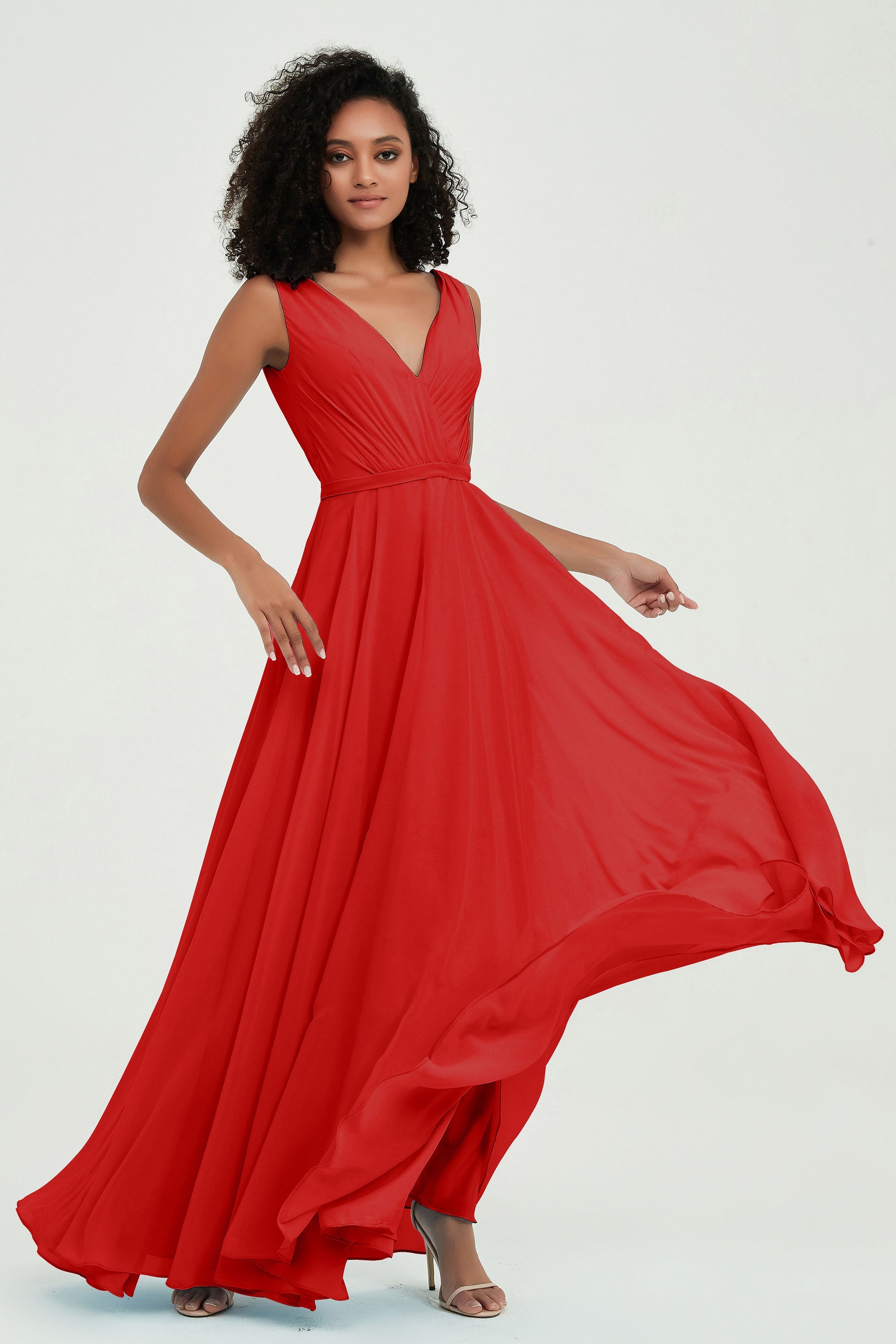 V Neck Chiffon A Line Bridesmaid Dress with Belt Formal Evening Dresses Prom Party Gons