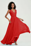 V Neck Chiffon A Line Bridesmaid Dress with Belt Formal Evening Dresses Prom Party Gons