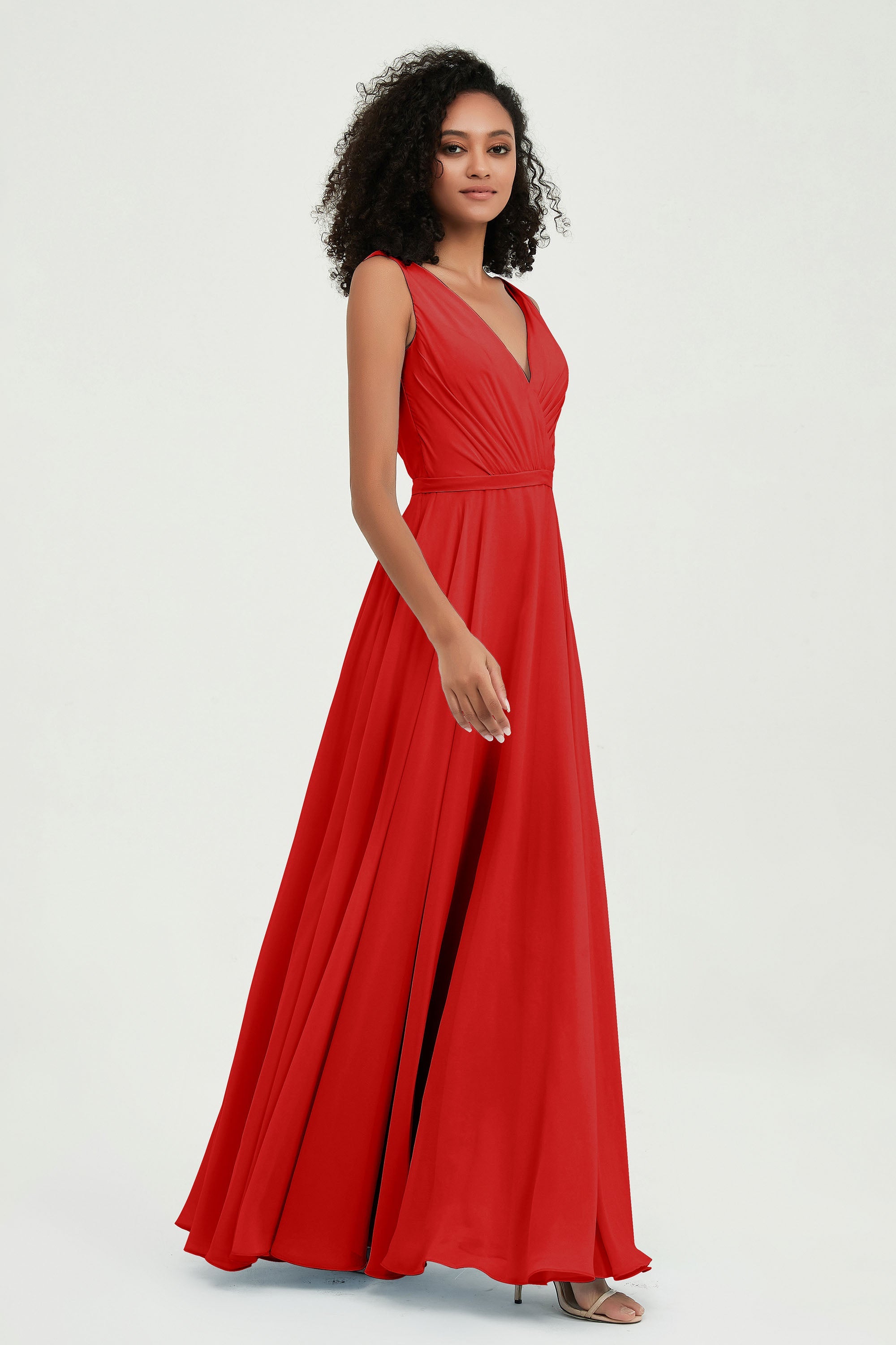 V Neck Chiffon A Line Bridesmaid Dress with Belt Formal Evening Dresses Prom Party Gons