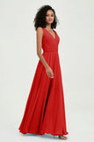 V Neck Chiffon A Line Bridesmaid Dress with Belt Formal Evening Dresses Prom Party Gons