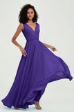 V Neck Chiffon A Line Bridesmaid Dress with Belt Formal Evening Dresses Prom Party Gons