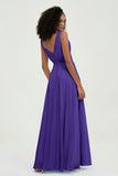 V Neck Chiffon A Line Bridesmaid Dress with Belt Formal Evening Dresses Prom Party Gons