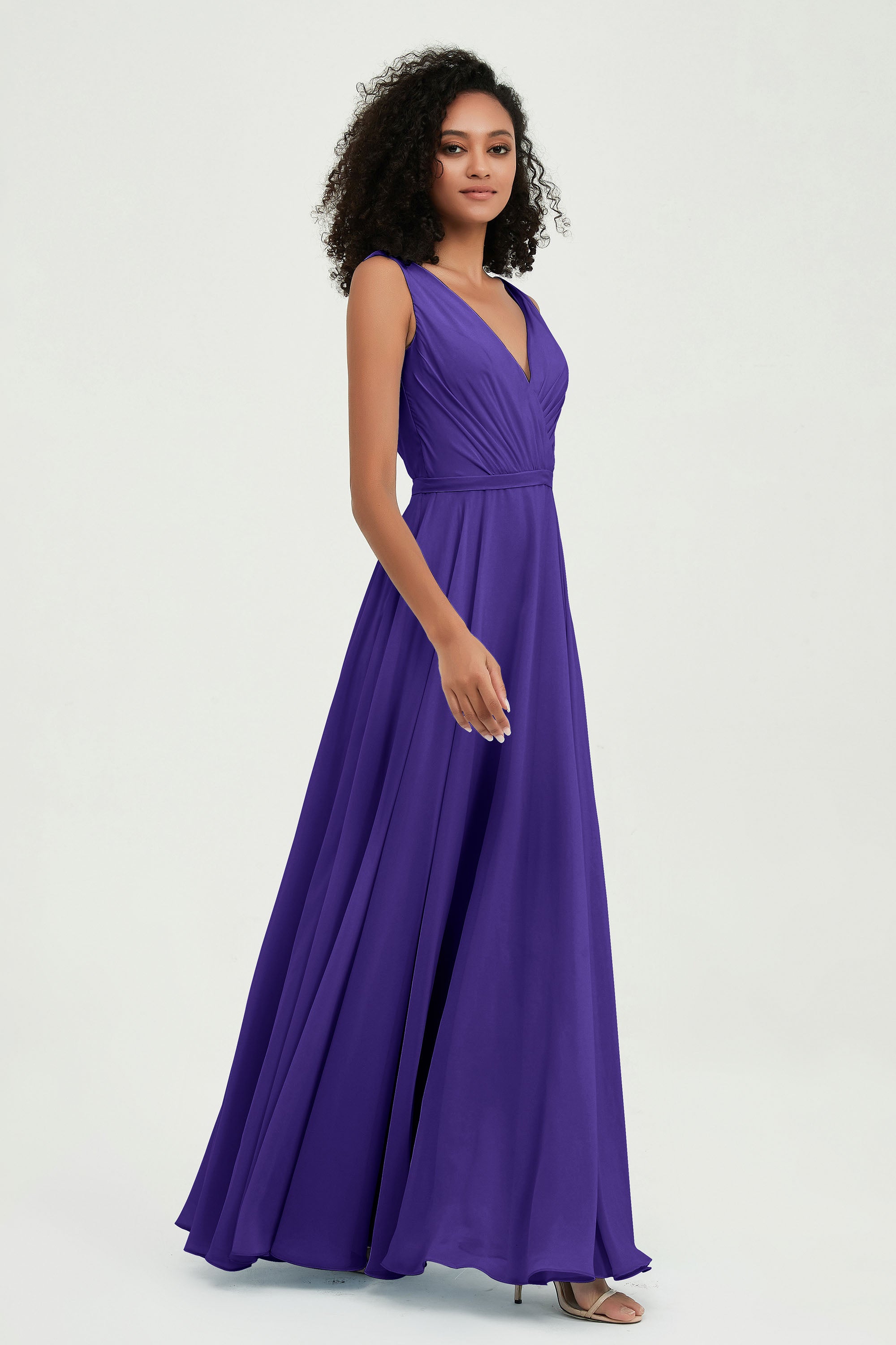 V Neck Chiffon A Line Bridesmaid Dress with Belt Formal Evening Dresses Prom Party Gons