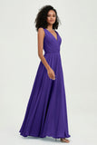 V Neck Chiffon A Line Bridesmaid Dress with Belt Formal Evening Dresses Prom Party Gons