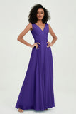 V Neck Chiffon A Line Bridesmaid Dress with Belt Formal Evening Dresses Prom Party Gons