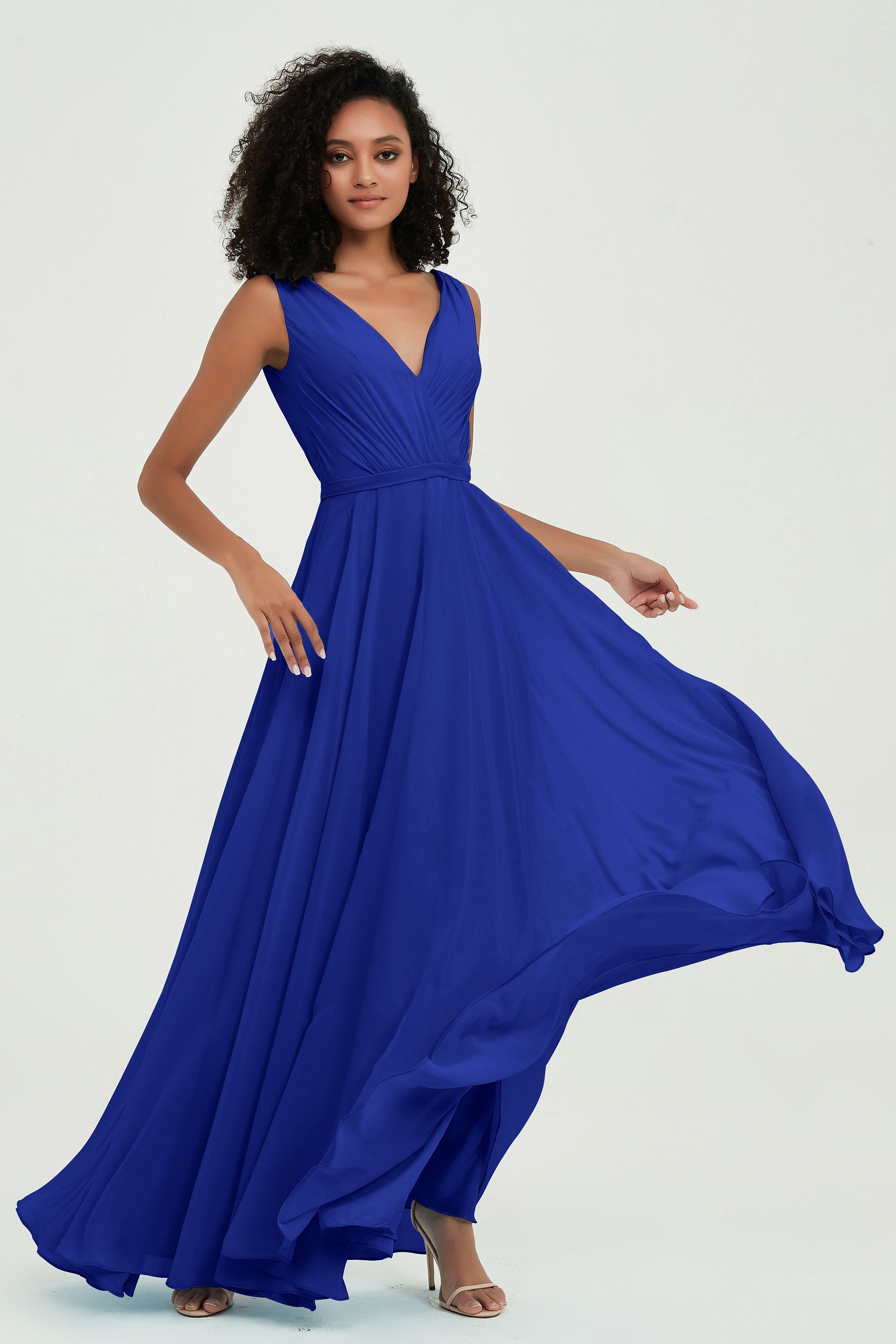 V Neck Chiffon A Line Bridesmaid Dress with Belt Formal Evening Dresses Prom Party Gons