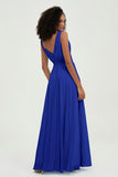 V Neck Chiffon A Line Bridesmaid Dress with Belt Formal Evening Dresses Prom Party Gons