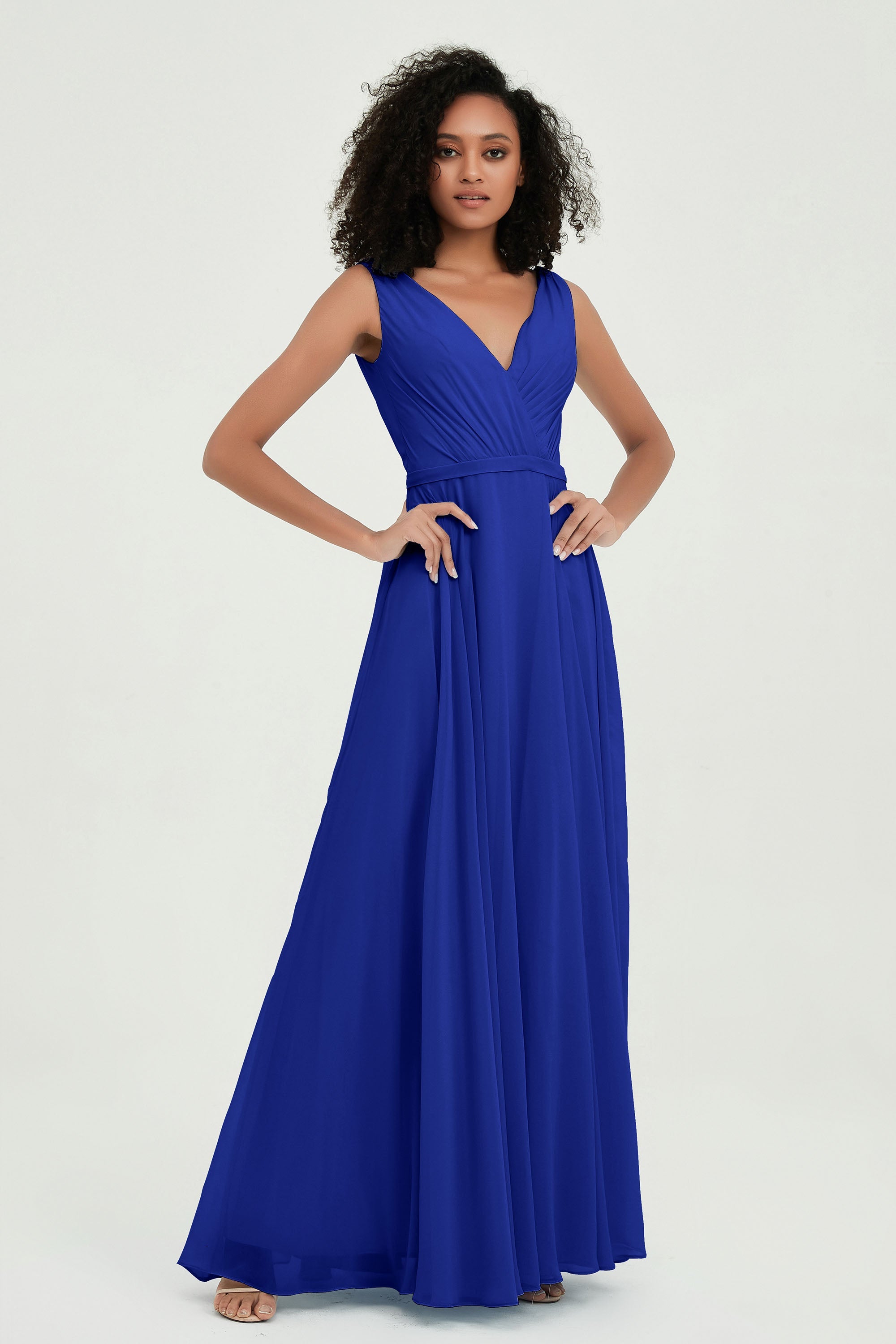 V Neck Chiffon A Line Bridesmaid Dress with Belt Formal Evening Dresses Prom Party Gons