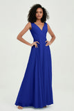 V Neck Chiffon A Line Bridesmaid Dress with Belt Formal Evening Dresses Prom Party Gons