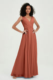V Neck Chiffon A Line Bridesmaid Dress with Belt Formal Evening Dresses Prom Party Gons