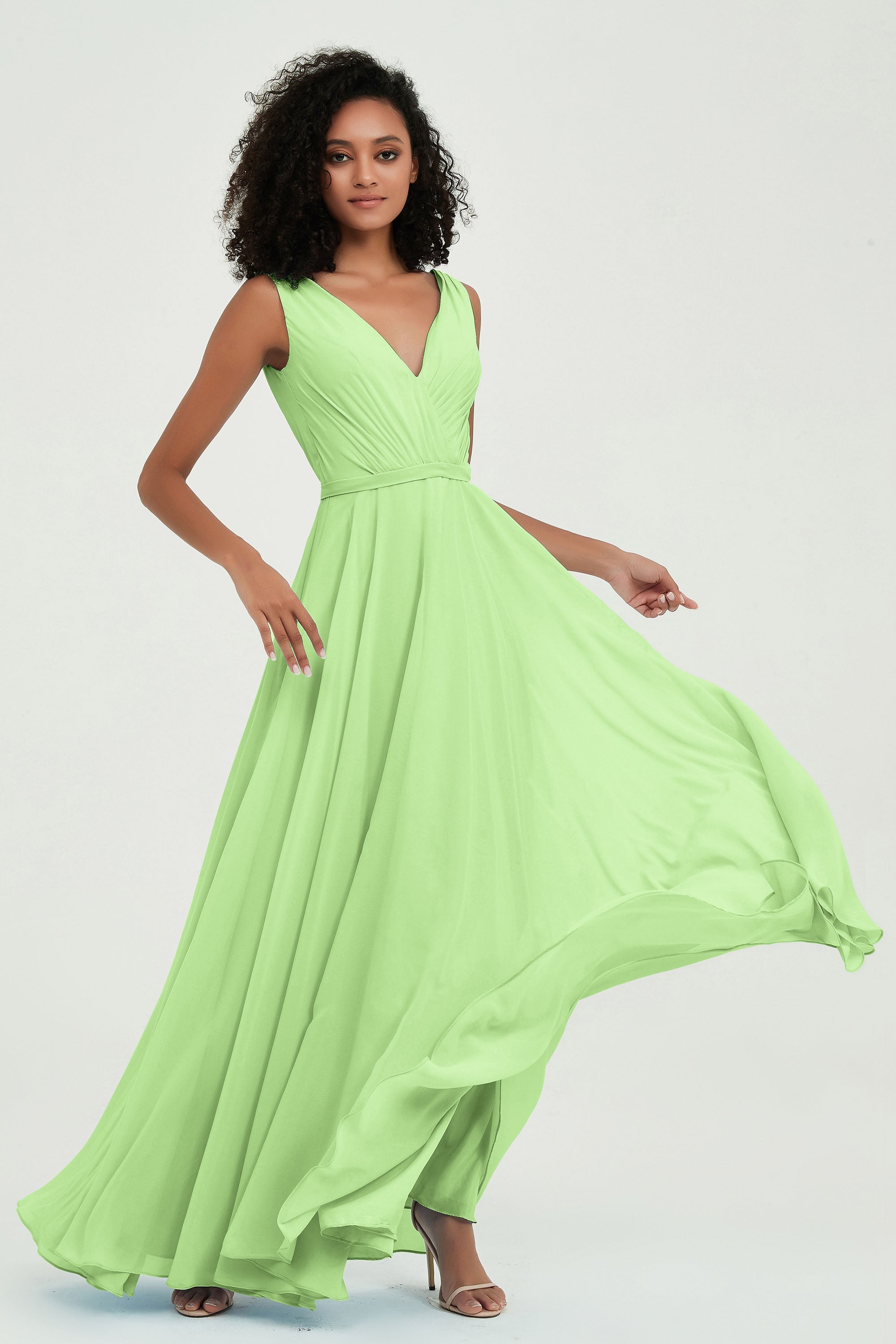 V Neck Chiffon A Line Bridesmaid Dress with Belt Formal Evening Dresses Prom Party Gons