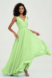 V Neck Chiffon A Line Bridesmaid Dress with Belt Formal Evening Dresses Prom Party Gons