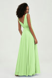 V Neck Chiffon A Line Bridesmaid Dress with Belt Formal Evening Dresses Prom Party Gons
