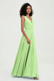 V Neck Chiffon A Line Bridesmaid Dress with Belt Formal Evening Dresses Prom Party Gons