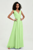 V Neck Chiffon A Line Bridesmaid Dress with Belt Formal Evening Dresses Prom Party Gons