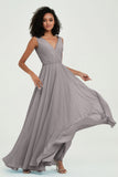 V Neck Chiffon A Line Bridesmaid Dress with Belt Formal Evening Dresses Prom Party Gons