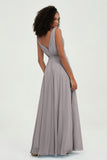 V Neck Chiffon A Line Bridesmaid Dress with Belt Formal Evening Dresses Prom Party Gons