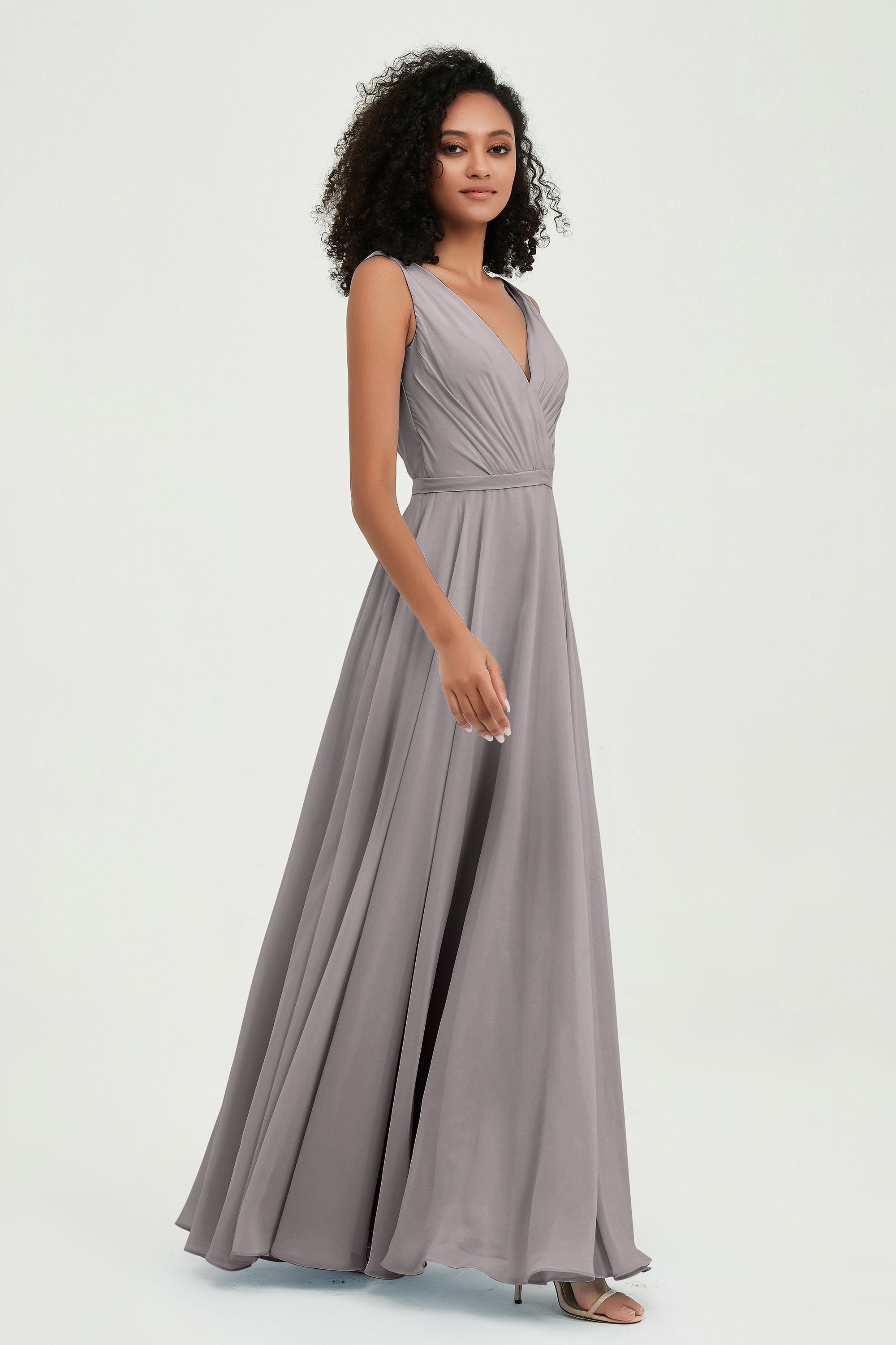 V Neck Chiffon A Line Bridesmaid Dress with Belt Formal Evening Dresses Prom Party Gons