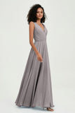 V Neck Chiffon A Line Bridesmaid Dress with Belt Formal Evening Dresses Prom Party Gons