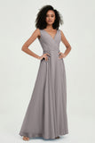 V Neck Chiffon A Line Bridesmaid Dress with Belt Formal Evening Dresses Prom Party Gons