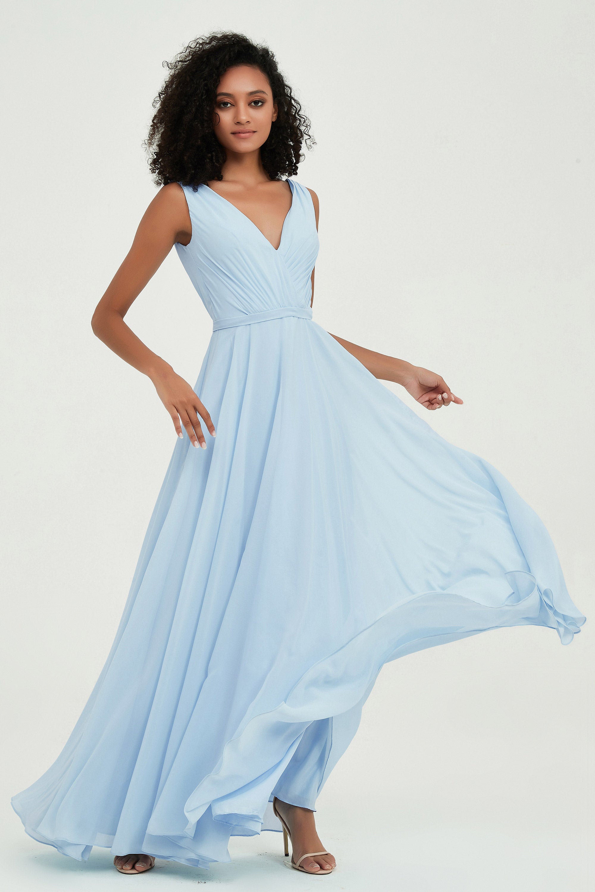 V Neck Chiffon A Line Bridesmaid Dress with Belt Formal Evening Dresses Prom Party Gons