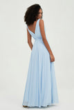 V Neck Chiffon A Line Bridesmaid Dress with Belt Formal Evening Dresses Prom Party Gons