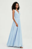 V Neck Chiffon A Line Bridesmaid Dress with Belt Formal Evening Dresses Prom Party Gons