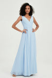 V Neck Chiffon A Line Bridesmaid Dress with Belt Formal Evening Dresses Prom Party Gons