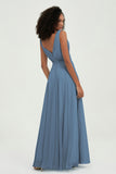 V Neck Chiffon A Line Bridesmaid Dress with Belt Formal Evening Dresses Prom Party Gons