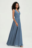 V Neck Chiffon A Line Bridesmaid Dress with Belt Formal Evening Dresses Prom Party Gons