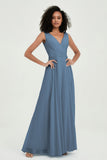 V Neck Chiffon A Line Bridesmaid Dress with Belt Formal Evening Dresses Prom Party Gons