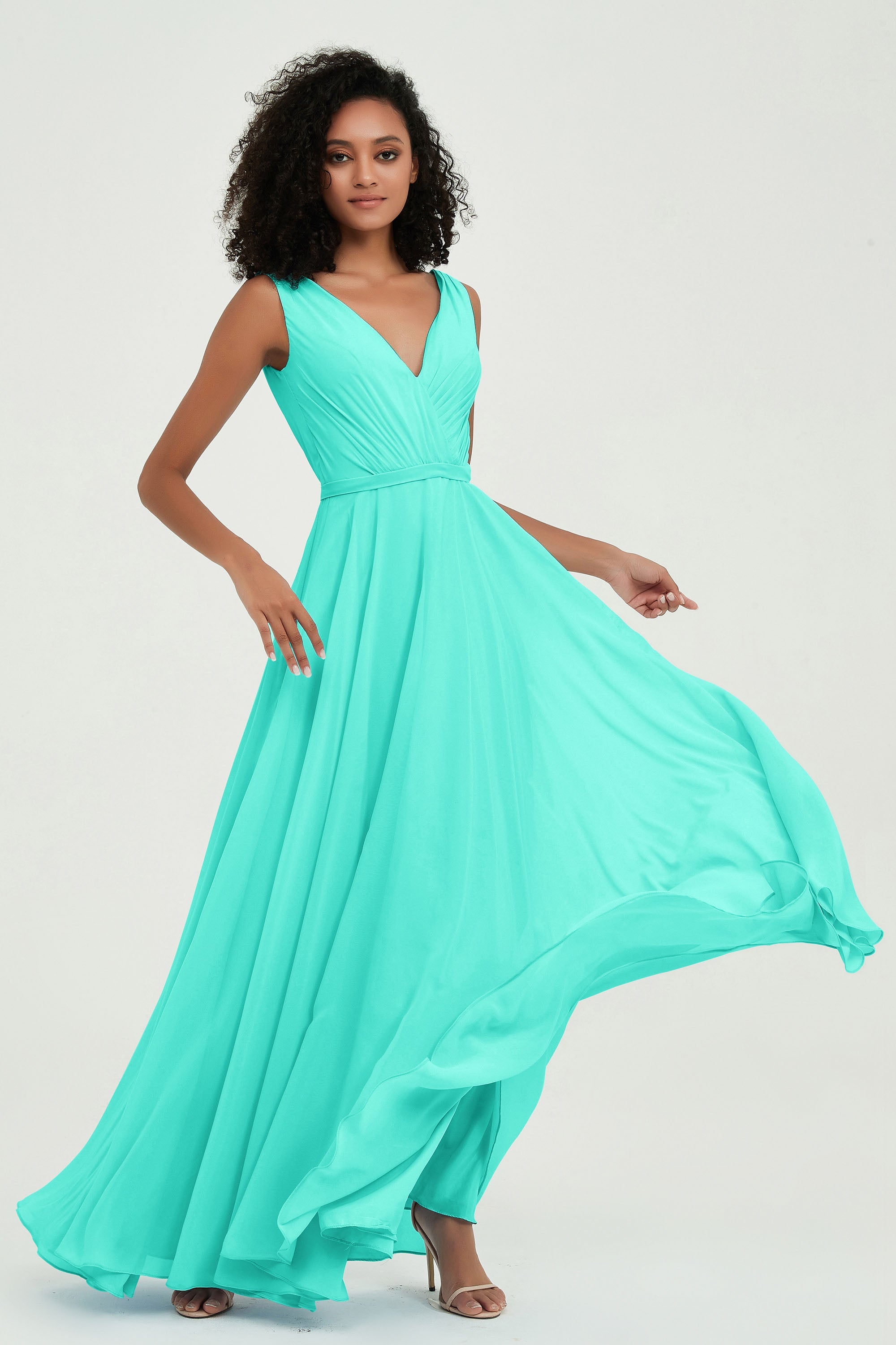 V Neck Chiffon A Line Bridesmaid Dress with Belt Formal Evening Dresses Prom Party Gons