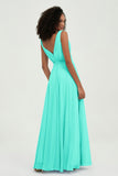 V Neck Chiffon A Line Bridesmaid Dress with Belt Formal Evening Dresses Prom Party Gons