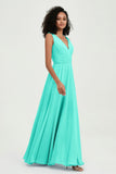 V Neck Chiffon A Line Bridesmaid Dress with Belt Formal Evening Dresses Prom Party Gons