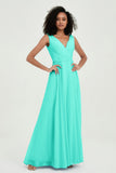 V Neck Chiffon A Line Bridesmaid Dress with Belt Formal Evening Dresses Prom Party Gons