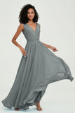 V Neck Chiffon A Line Bridesmaid Dress with Belt Formal Evening Dresses Prom Party Gons