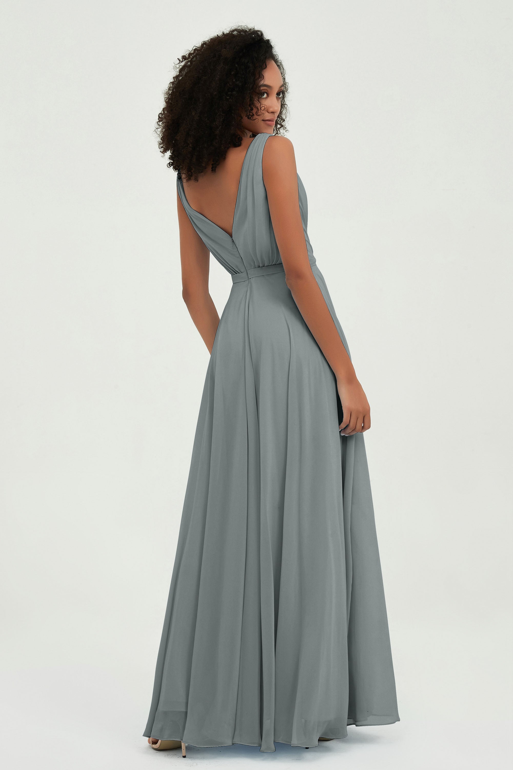 V Neck Chiffon A Line Bridesmaid Dress with Belt Formal Evening Dresses Prom Party Gons