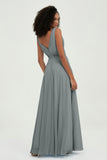V Neck Chiffon A Line Bridesmaid Dress with Belt Formal Evening Dresses Prom Party Gons
